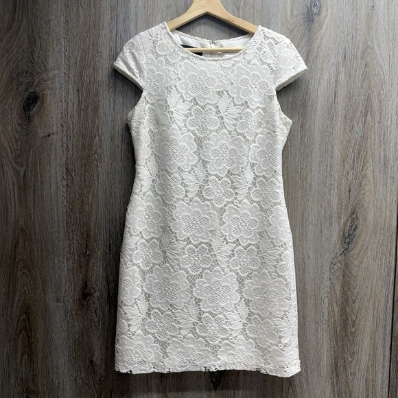 Nine West Dresses & Skirts - NINE WEST White Lace Dress Womens 10 Lined Knee Length Short Cap Sleeve
